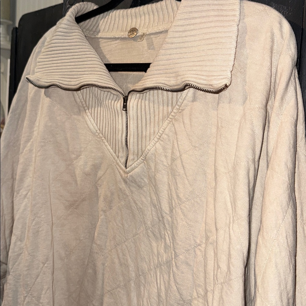 Free People Fp One Shiloh Sweatshirt Pullover Zip Oversized Ribbed sz M beige - Picture 8 of 14